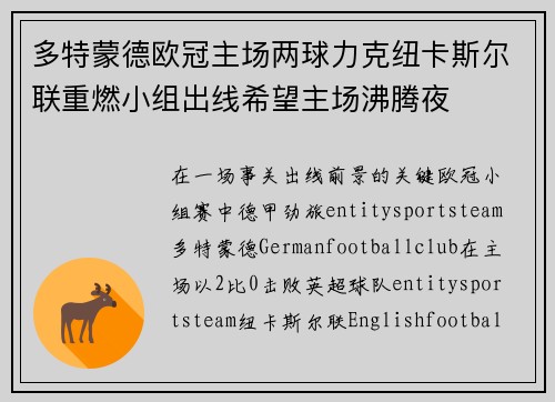 多特蒙德欧冠主场两球力克纽卡斯尔联重燃小组出线希望主场沸腾夜